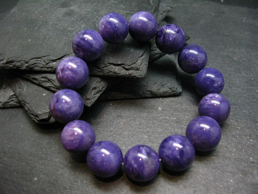Charoite Genuine Bracelet ~ 7 Inches ~ 14mm Round Beads