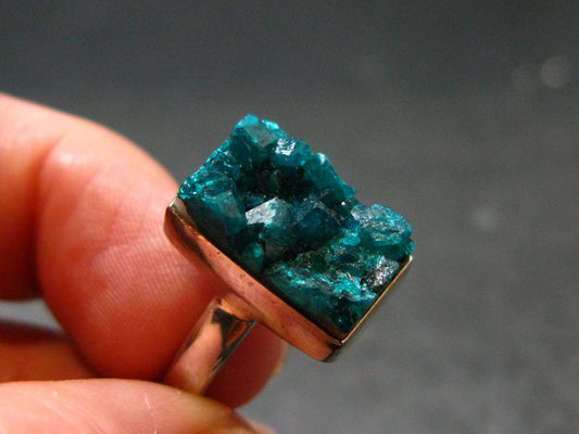 Emerald Green Dioptase Crystal Silver Ring from Congo - 4.82 Grams - Size 6