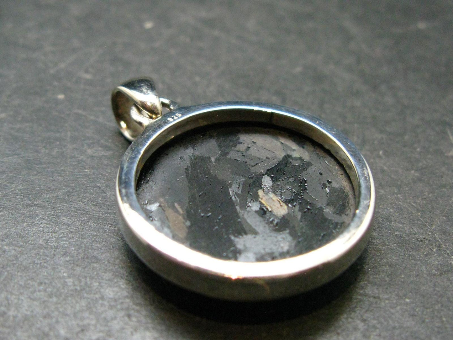 Very Rare Sterling Silver Nuumite Nuummite Pendant From Greenland - 1.5" - 9.67 Grams