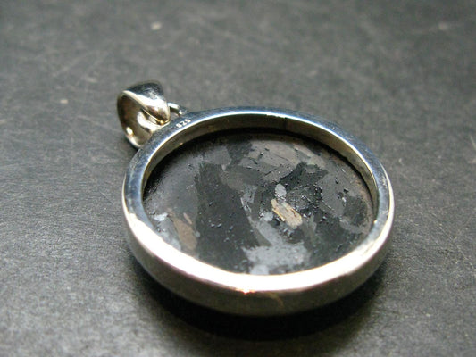Very Rare Sterling Silver Nuumite Nuummite Pendant From Greenland - 1.5" - 9.67 Grams