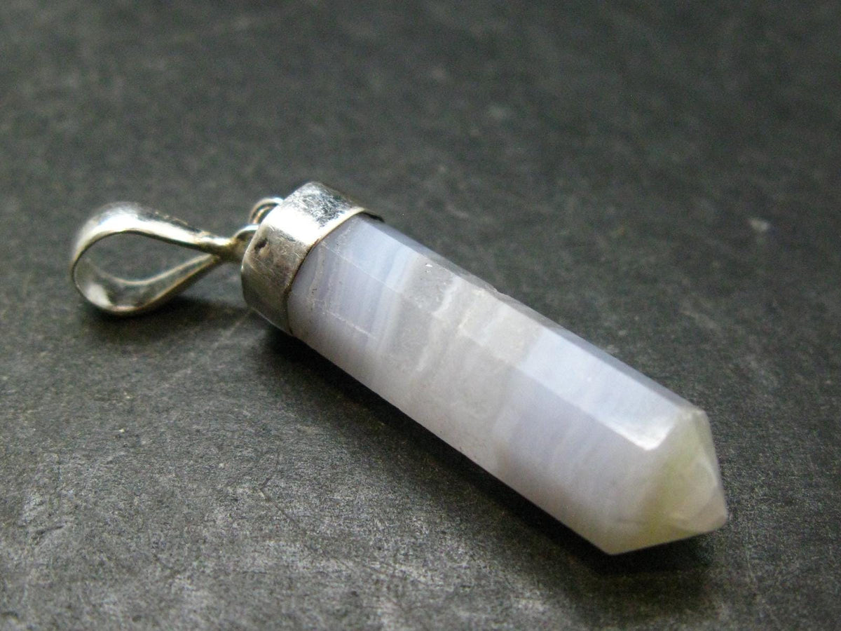 Blue Lace Agate 925 Silver Pendant from Namibia - 1.7" - 4.21 Grams