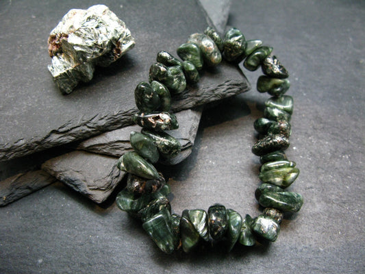 Seraphinite Clinochlore Genuine Bracelet ~ 7 Inches ~ 12mm Tumbled Beads
