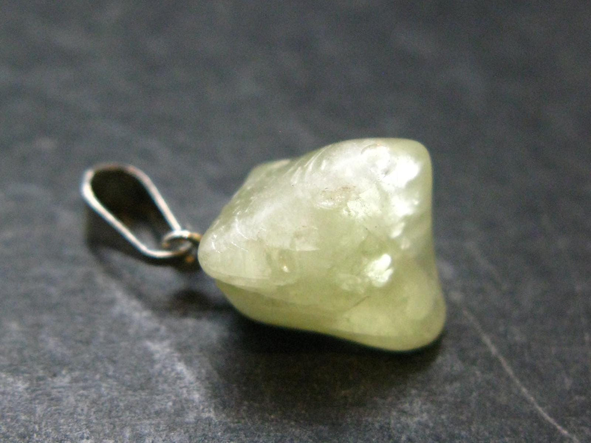 Rare Gemmy Yellowish-Green Brazilianite Terminated Crystal Silver Pendant From Brazil - 0.7" - 1.67 Grams