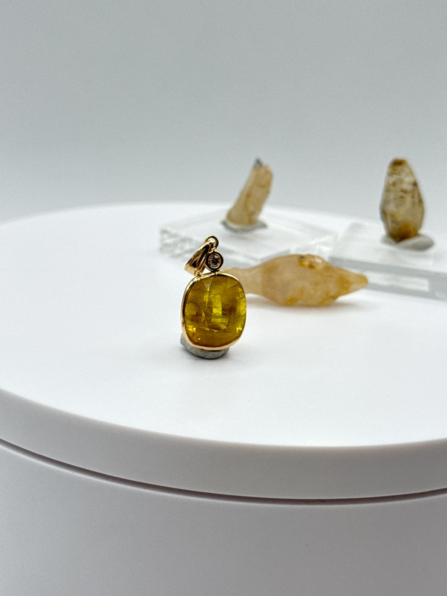 Yellow Sapphire Cushion Pendant | Natural Yellow Sapphire | Gold Bezel Pendant with Accent Stone | September Birthstone Jewelry - 2.06 g