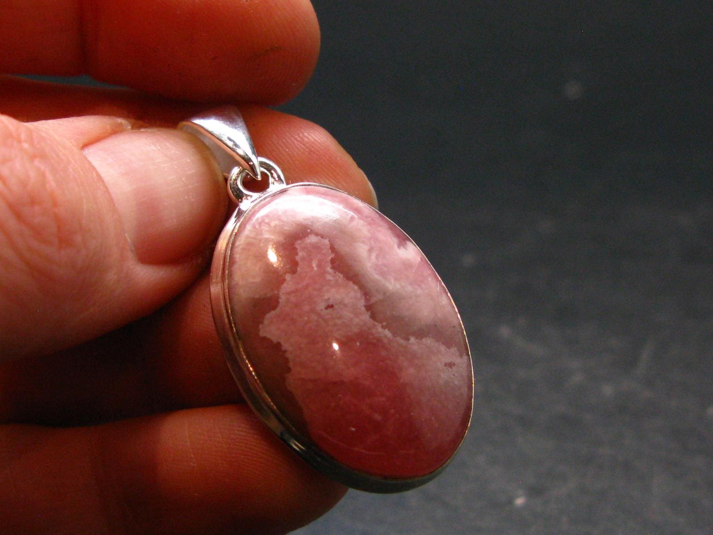 Rhodochrosite Silver Plated Pendant From Argentina - 1.5" - 7.82 Grams