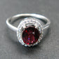 Natural Faceted Red Garnet Rhodium Plated Sterling Silver Ring with CZ - Size 6.5
