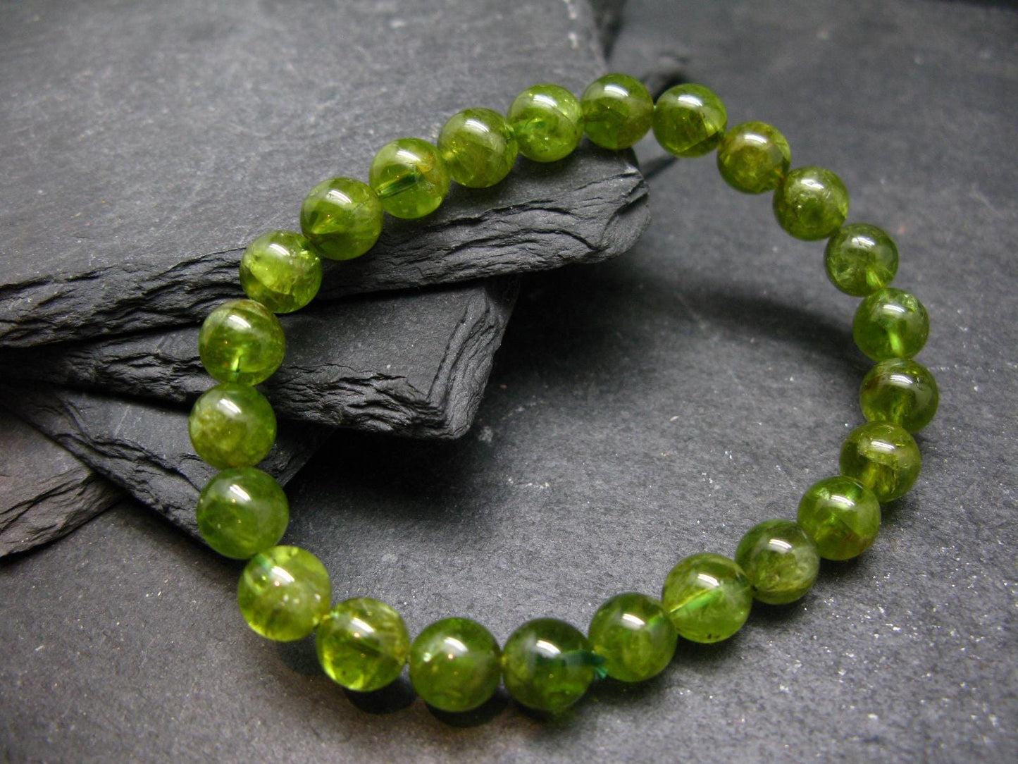 Peridot Genuine Bracelet ~ 7 Inches ~ 8mm Round Beads