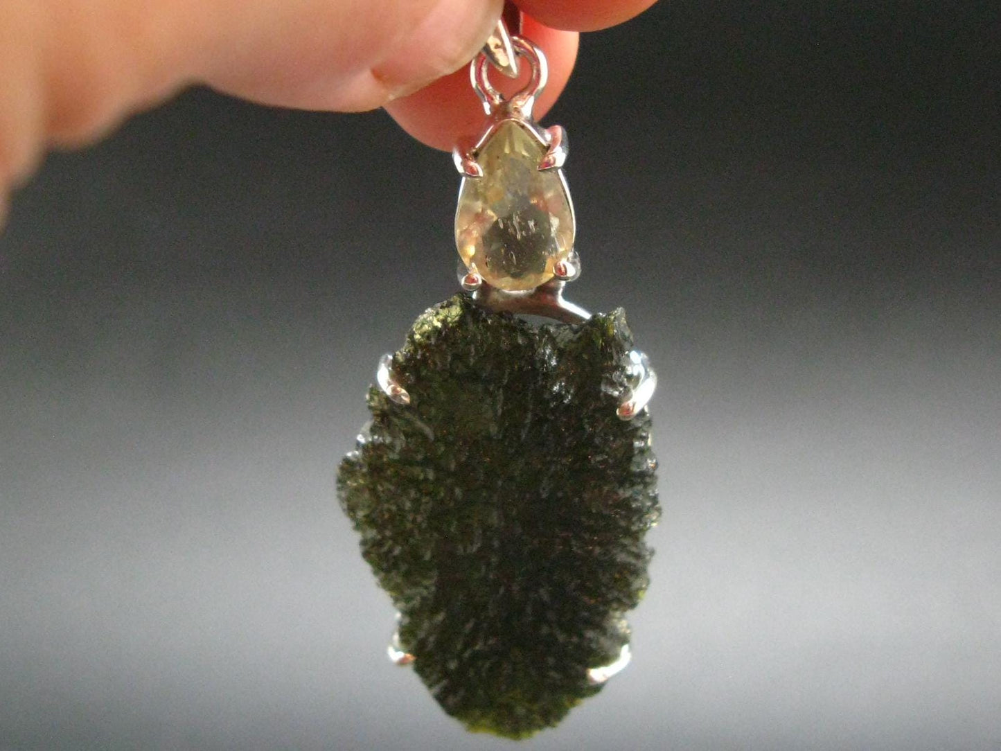 Raw Moldavite Tektite And Polished Libyan Tektite Silver Pendant - 2.2" - 9.10 Grams