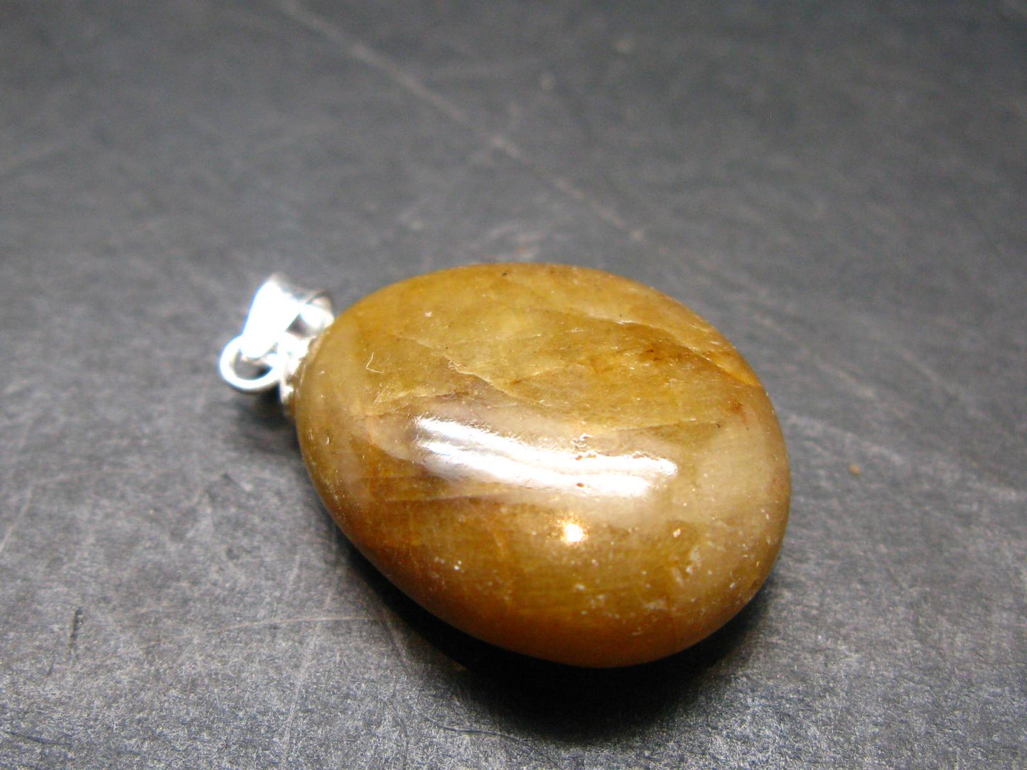 Yellow Sapphire Corundum Polished Crystal Silver Pendant From Sri Lanka - 1.0" - 32.40 Carats