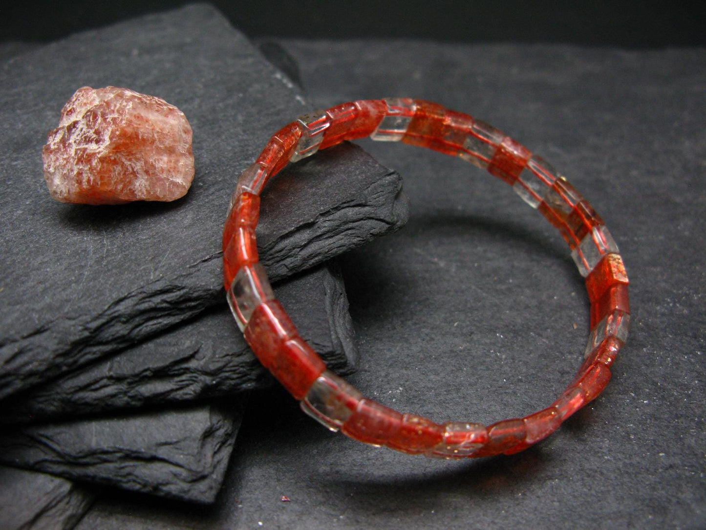 Sunstone Genuine Bracelet ~ 7 Inches ~ 8mm Squared Beads