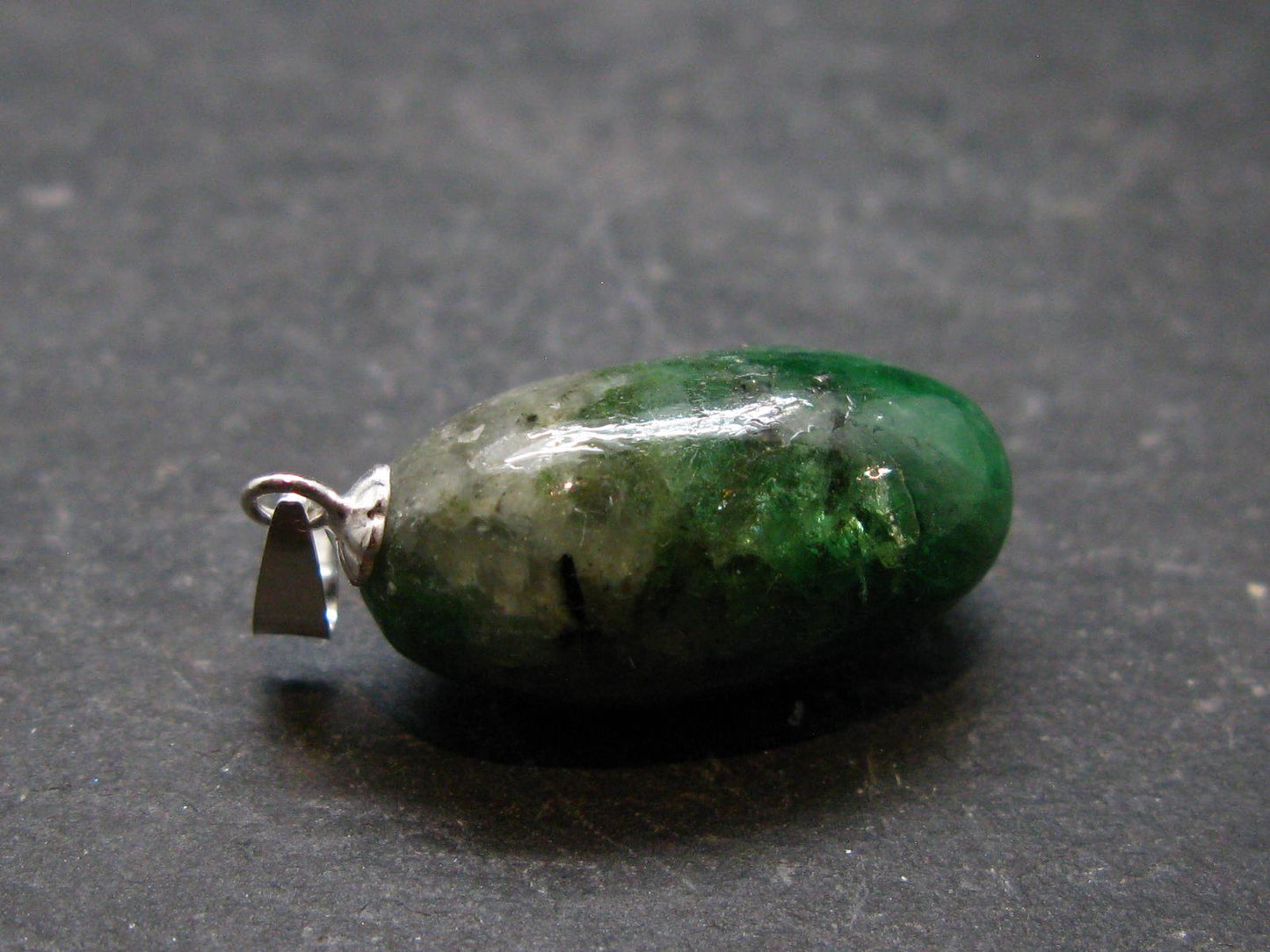 Tsavorite Gem Green Garnet Sterling Silver Pendant From Tanzania - 1.1" - 4.54 Grams