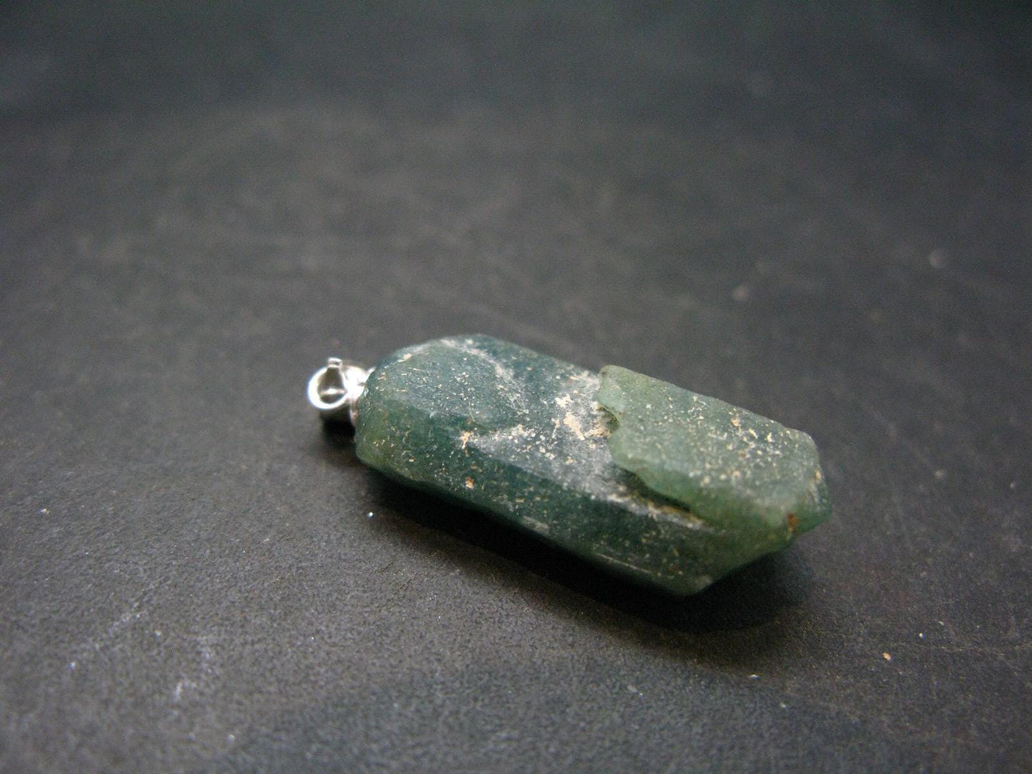 Unpolished Terminated Neon Blue Apatite Silver Pendant From Brazil - 1.2" - 4.54 Grams