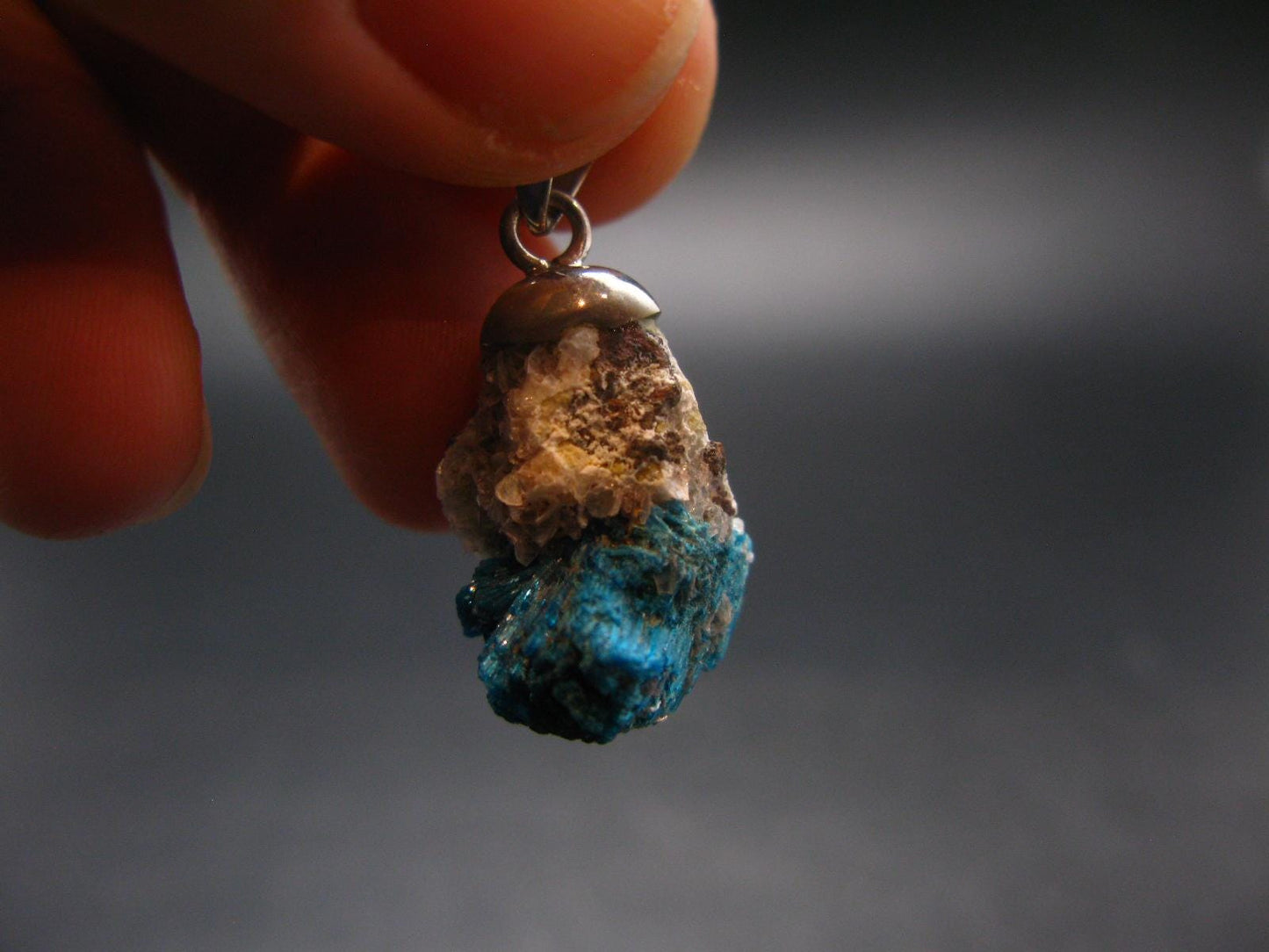Cavansite Crystal Pendant In Sterling Silver From India - 1.2"