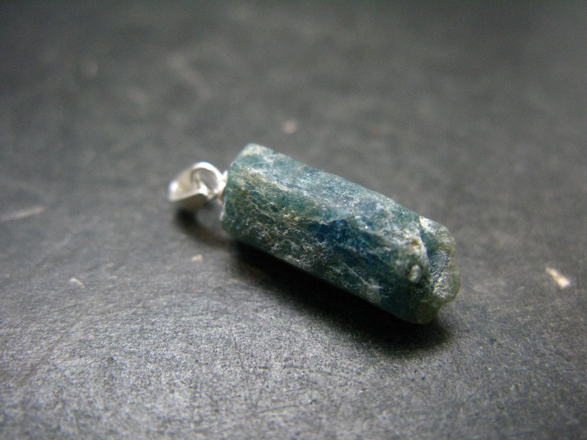 Unpolished Terminated Neon Blue Apatite Silver Pendant From Brazil - 1.0" - 1.97 Grams