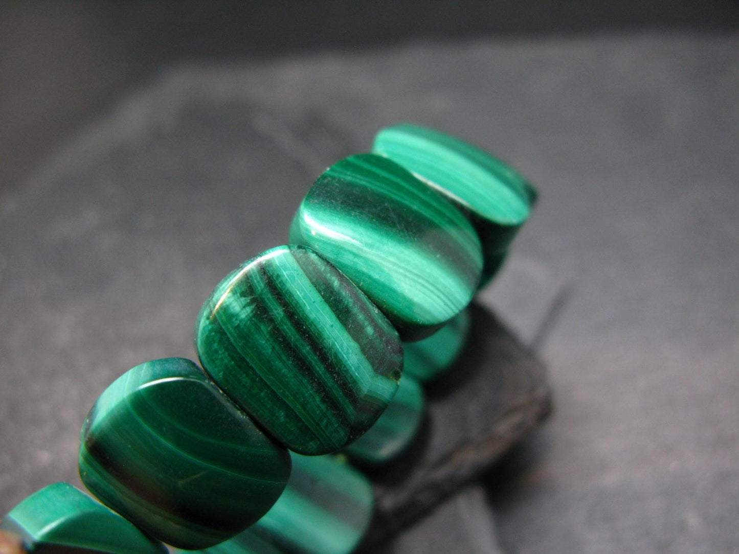 Malachite Genuine Bracelet ~ 7 Inches ~ 16mm Oval Beads