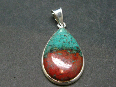 Crimson Cuprite (w/ Chrysocola) Silver Pendant From Mexico - 1.8" - 8.70 Grams