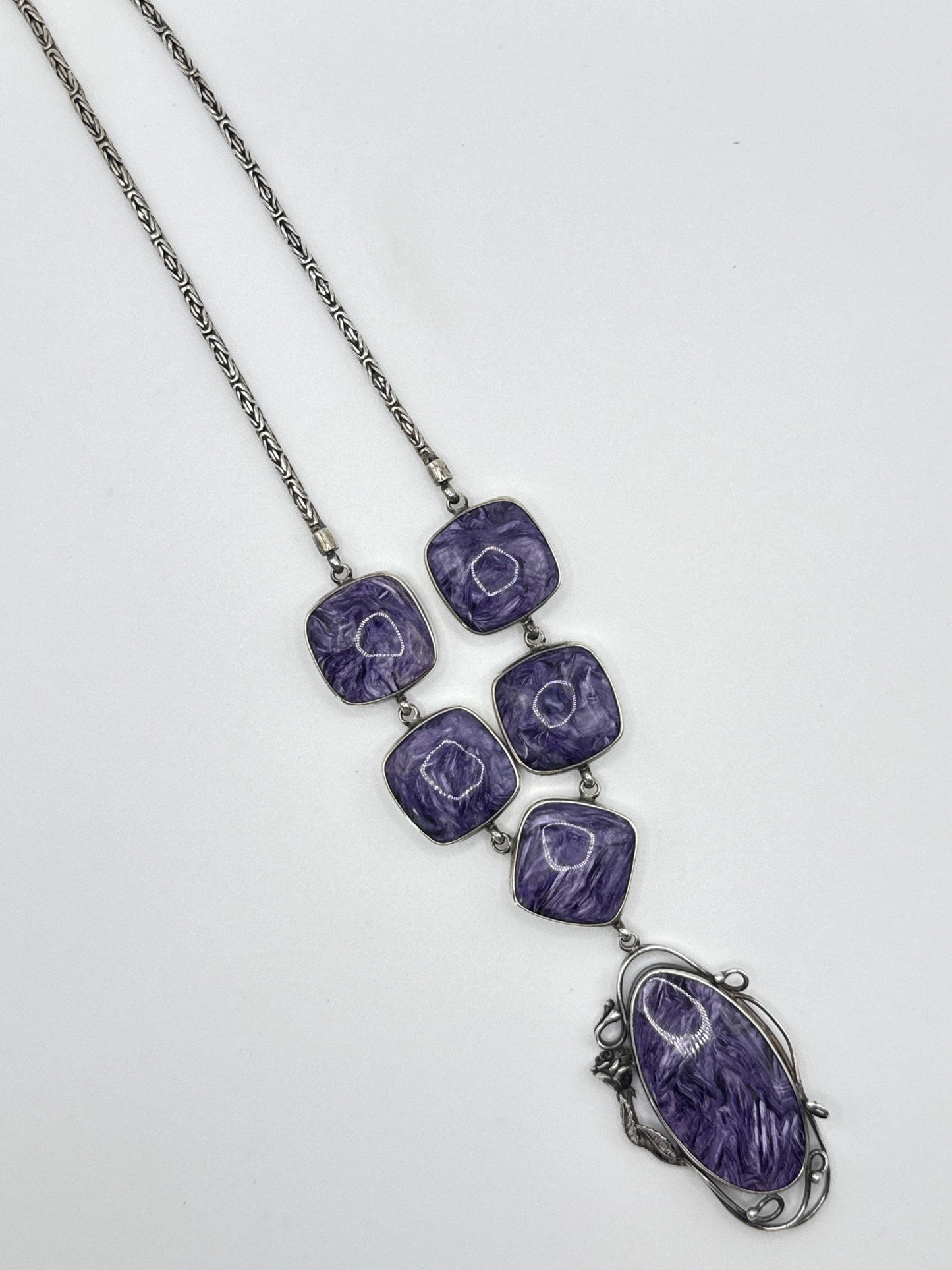 Charoite & Sterling Silver Statement Necklace - 72.87 Grams