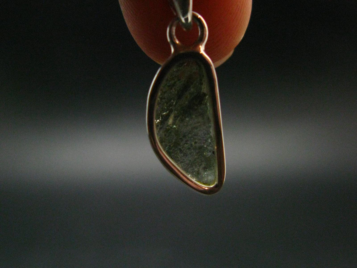 Moldavite Tektite Silver Pendant from Czech Republic - 1.0" - 1.08 Grams
