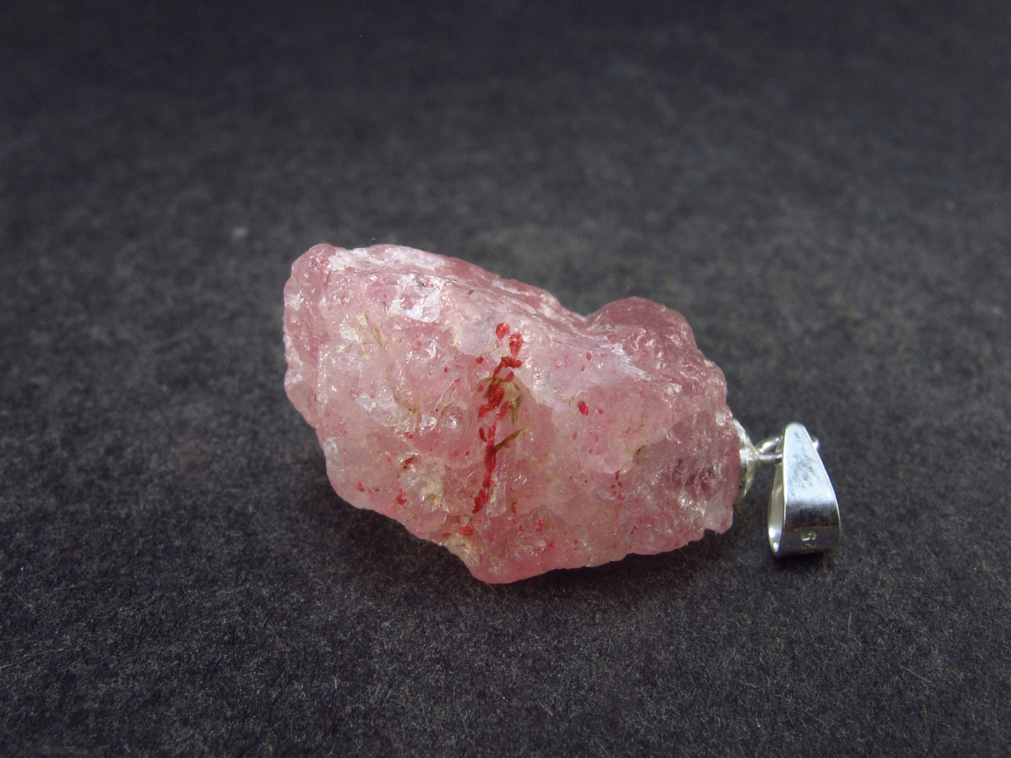 Strawberry Quartz Silver Pendant From Brazil - 1.1" - 3.89 Grams