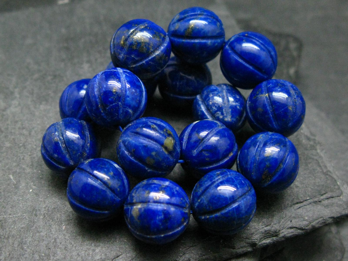Lapis Lazuli Lazurite Genuine Bracelet ~ 7 Inches ~ 13mm Carved Beads