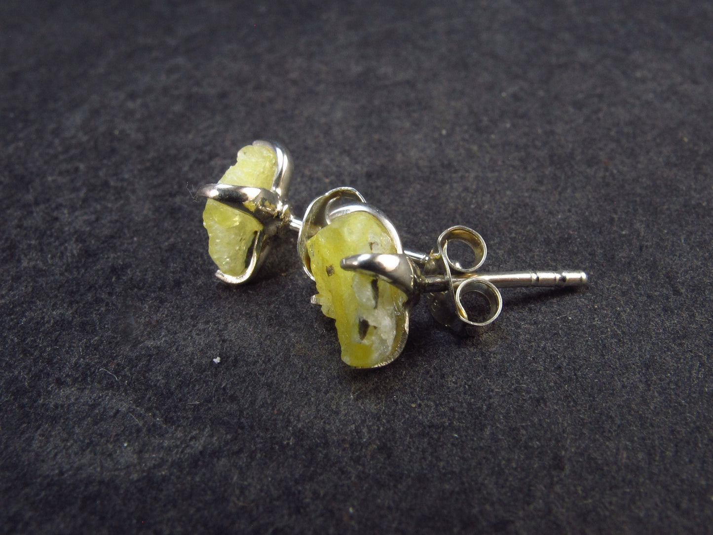 Rare Yellow Brucite Crystal Silver Earrings From Pakistan - 1.14 Grams