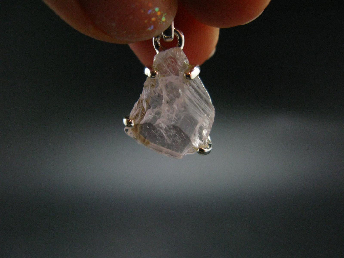 Gem Kunzite Spodumene Pendant in SS From Brazil - 1.0" - 2.33 Grams