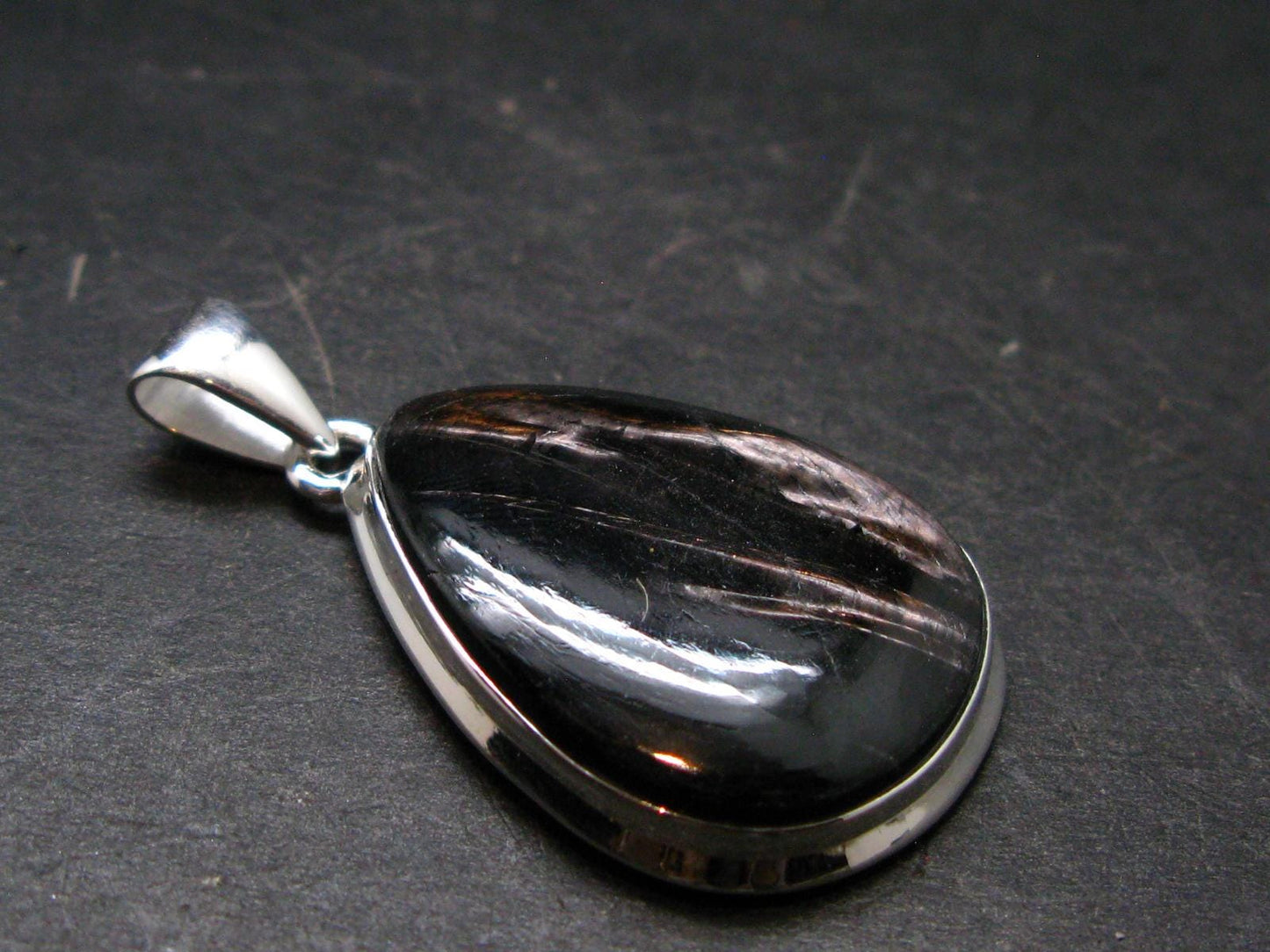 Tumbled Hypersthene Silver Plated Pendant From Canada - 1.4" - 8.99 Grams