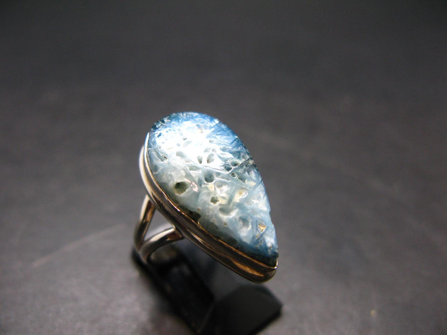 Blue Ice Glacierite Silver Ring from Indonesia - Size 6- 6.49 Grams