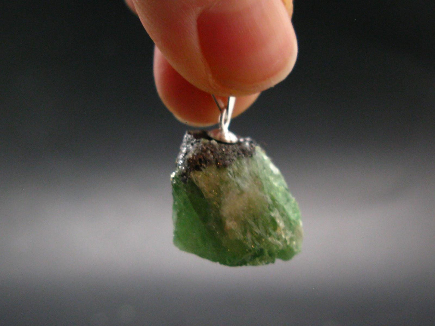 Tsavorite Gem Green Garnet Sterling Silver Pendant From Tanzania - 0.9" - 6.40 Grams