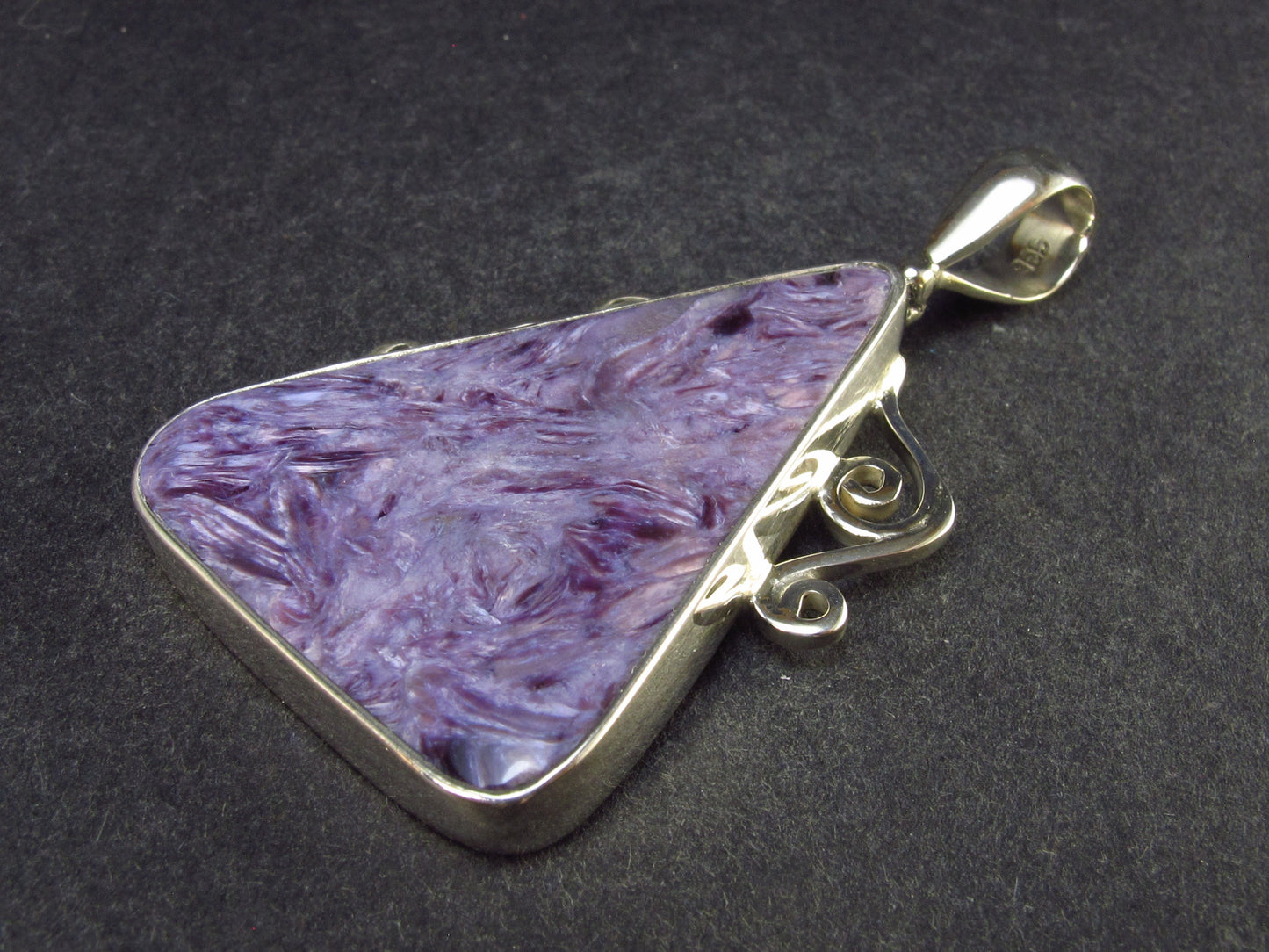 Lilac Stone!!! Stunning Silky Charoite Sterling Silver Pendant From Russia - 2.2" - 13.7 Grams