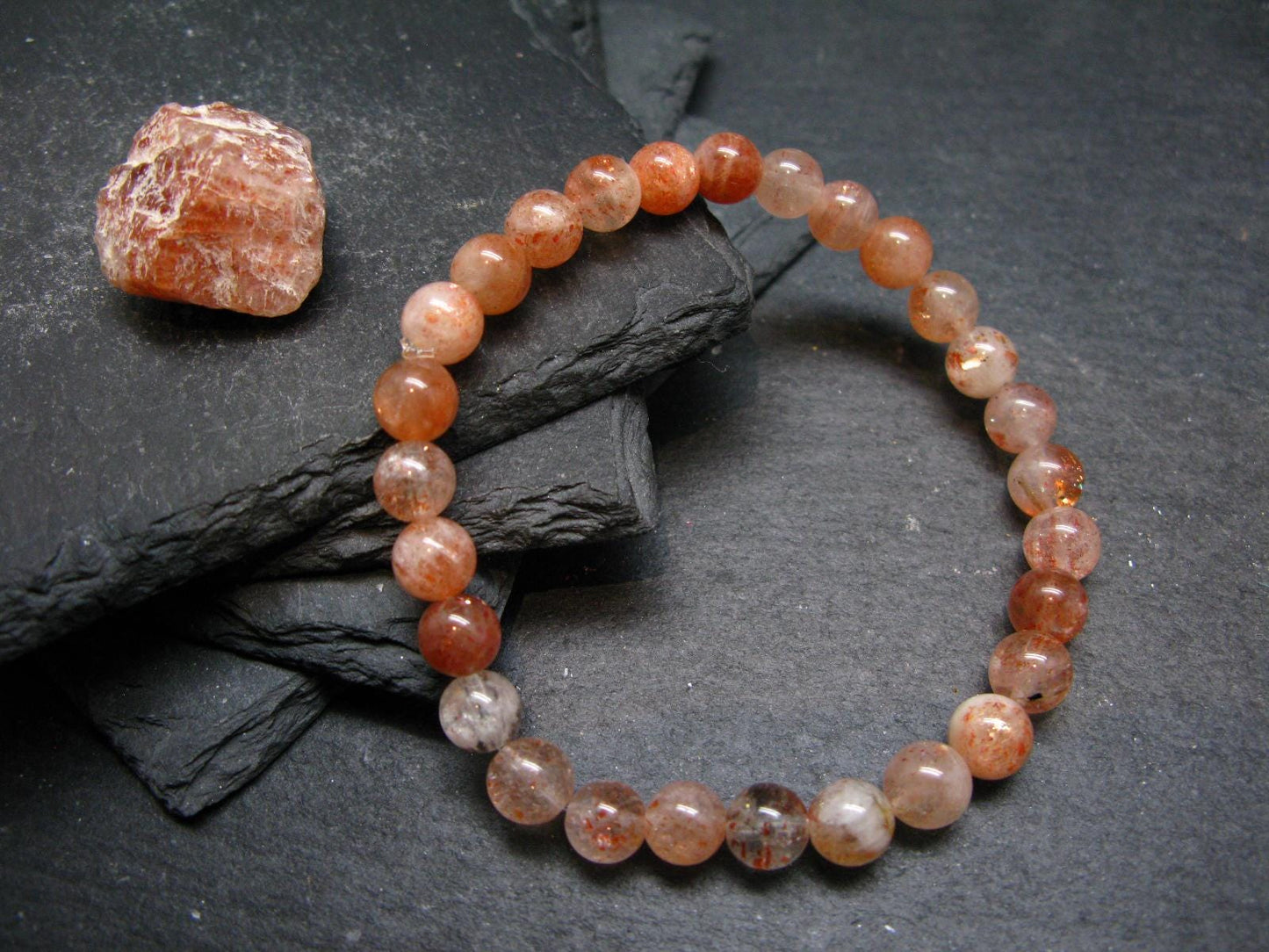 Sunstone Genuine Bracelet ~ 7 Inches ~ 7mm Round Beads