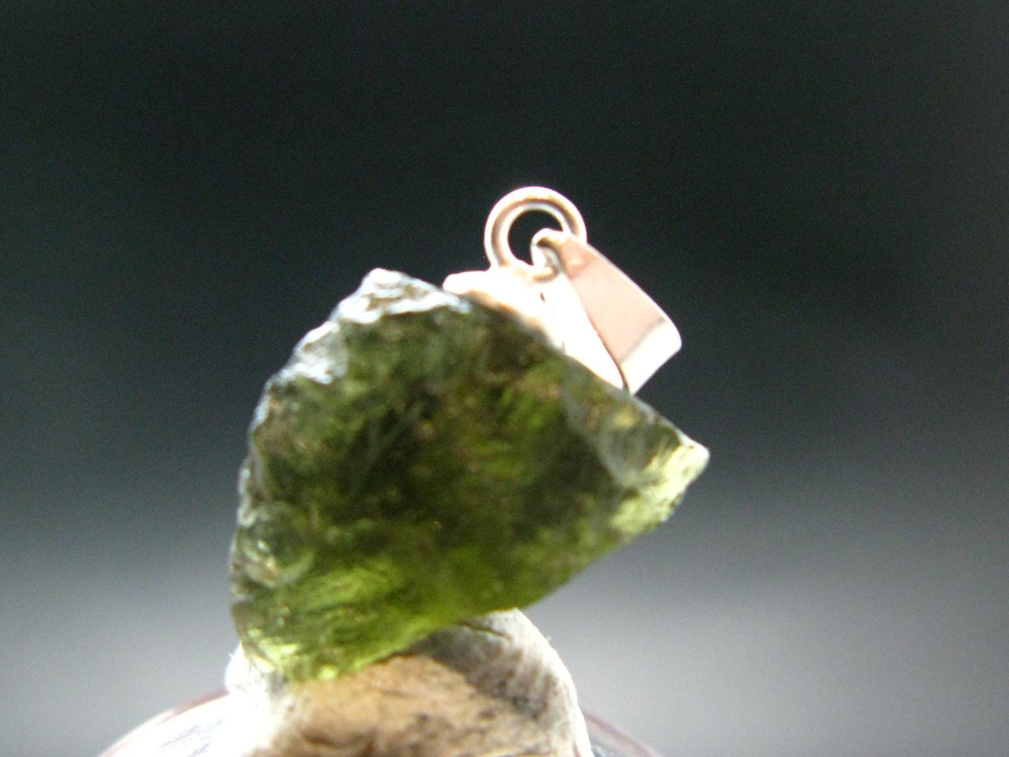 Moldavite Tektite Silver Pendant from Czech Republic - 0.8" - 1.22 Grams
