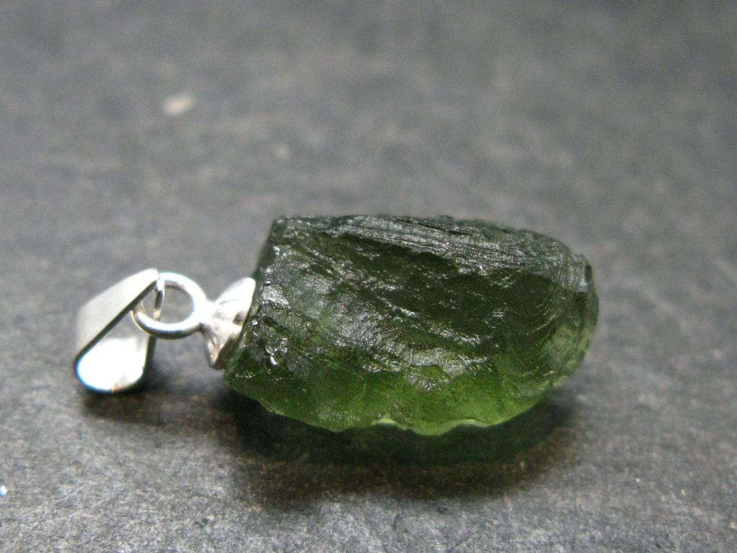 Moldavite Tektite Silver Pendant from Czech Republic - 0.8" - 1.13 Grams