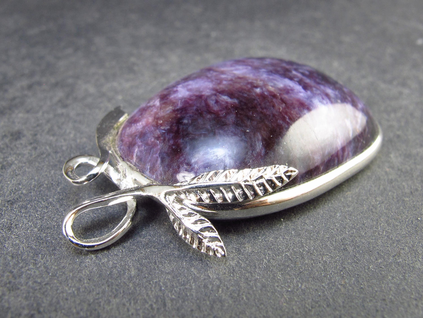 Rare High-Quality Charoite Pendant in SS From Russia - 1.8" - 20.5 Grams