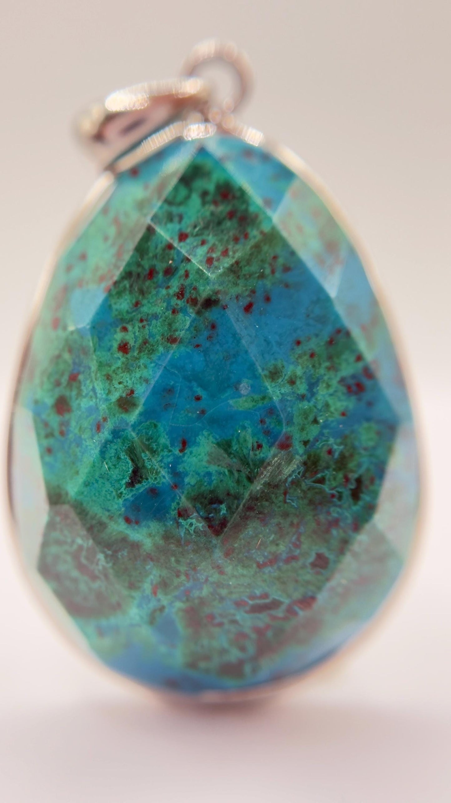 Natural Chrysocolla Pendant Blue Green Gemstone Silver Necklace Healing Crystal Jewelry Gift