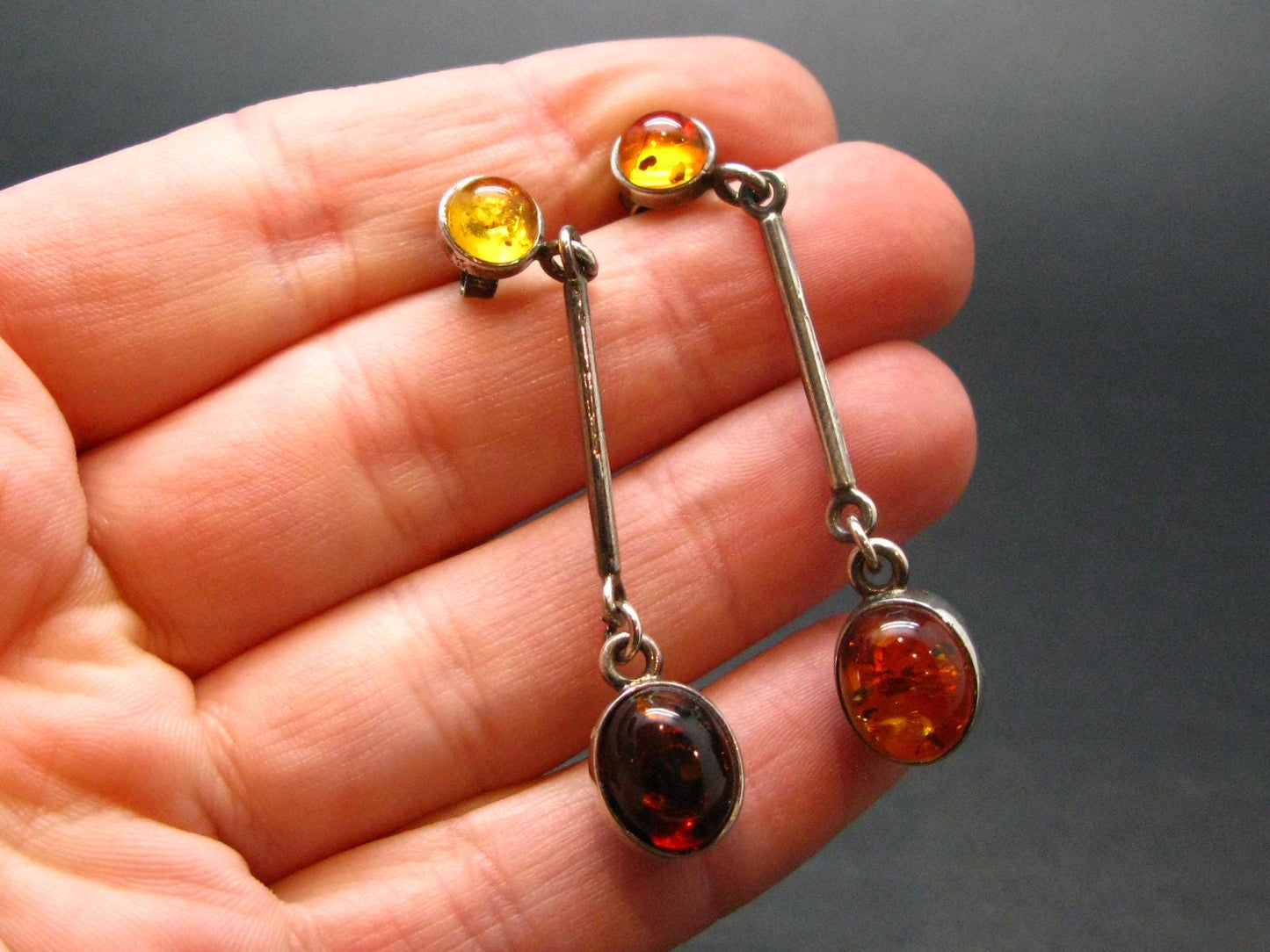 Nature’s Time Capsule!! Natural Cognac Color Baltic Amber 925 Silver Stud Earrings