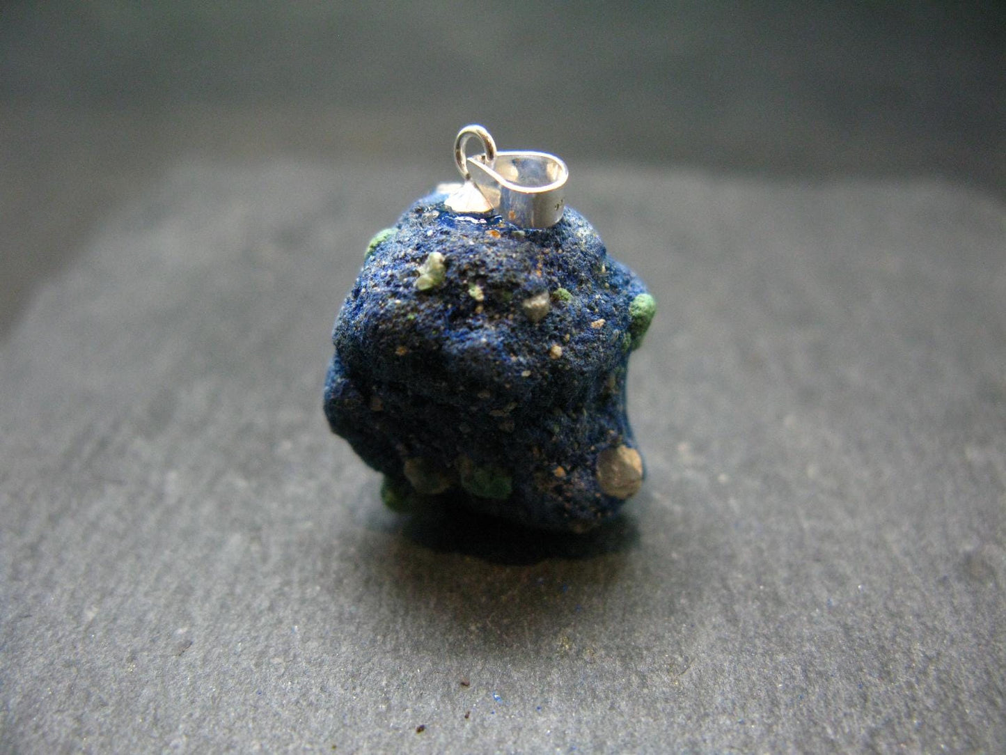 Azurite Nodule Crystal Sterling Silver Pendant from Russia - 1.1" - 8.67 Grams
