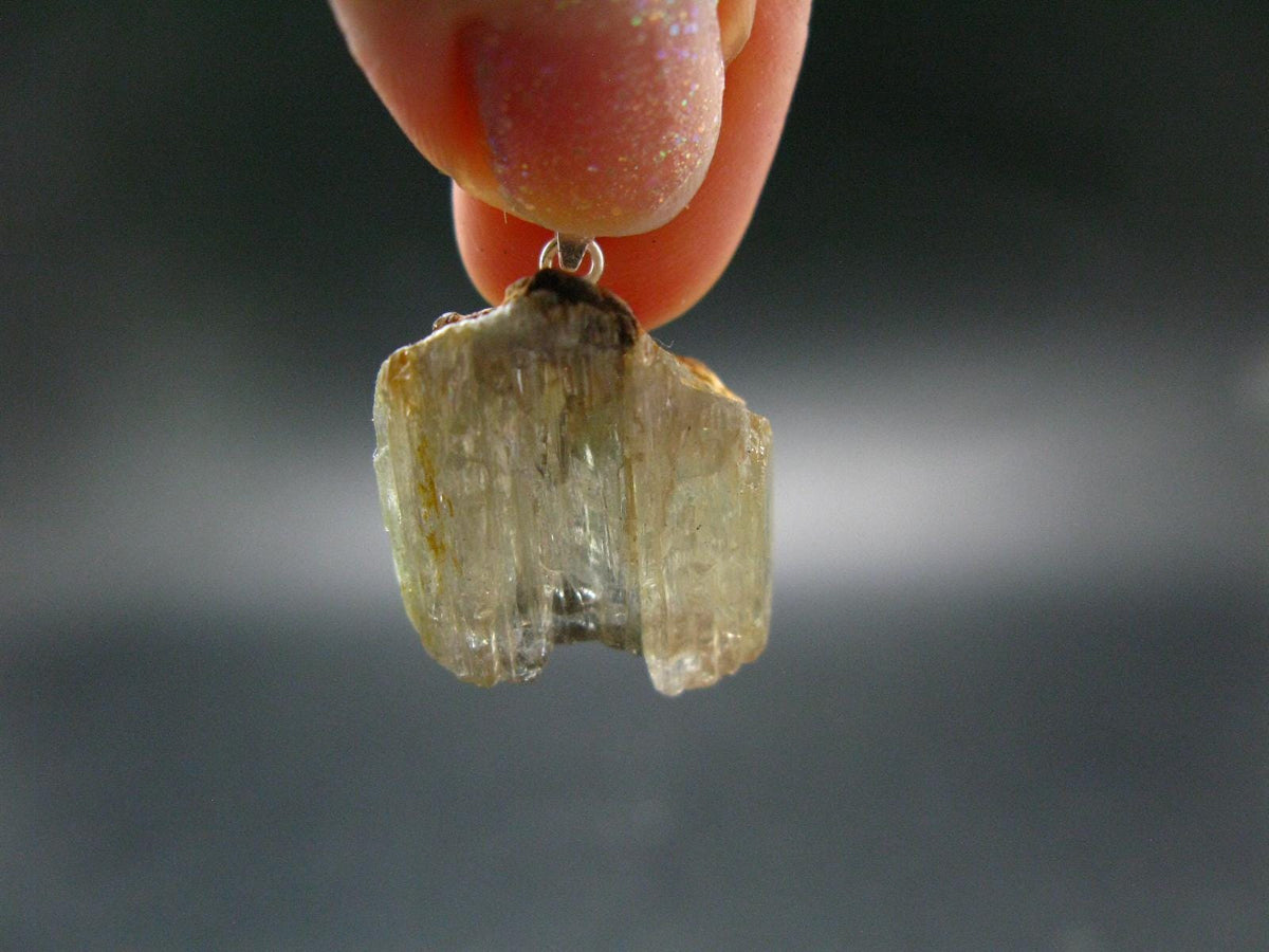 Gem Color Change See-Thru Straw Terminated Crystal Diaspore Crystal Silver Pendant From Turkey - 1.1" - 6.10 Grams