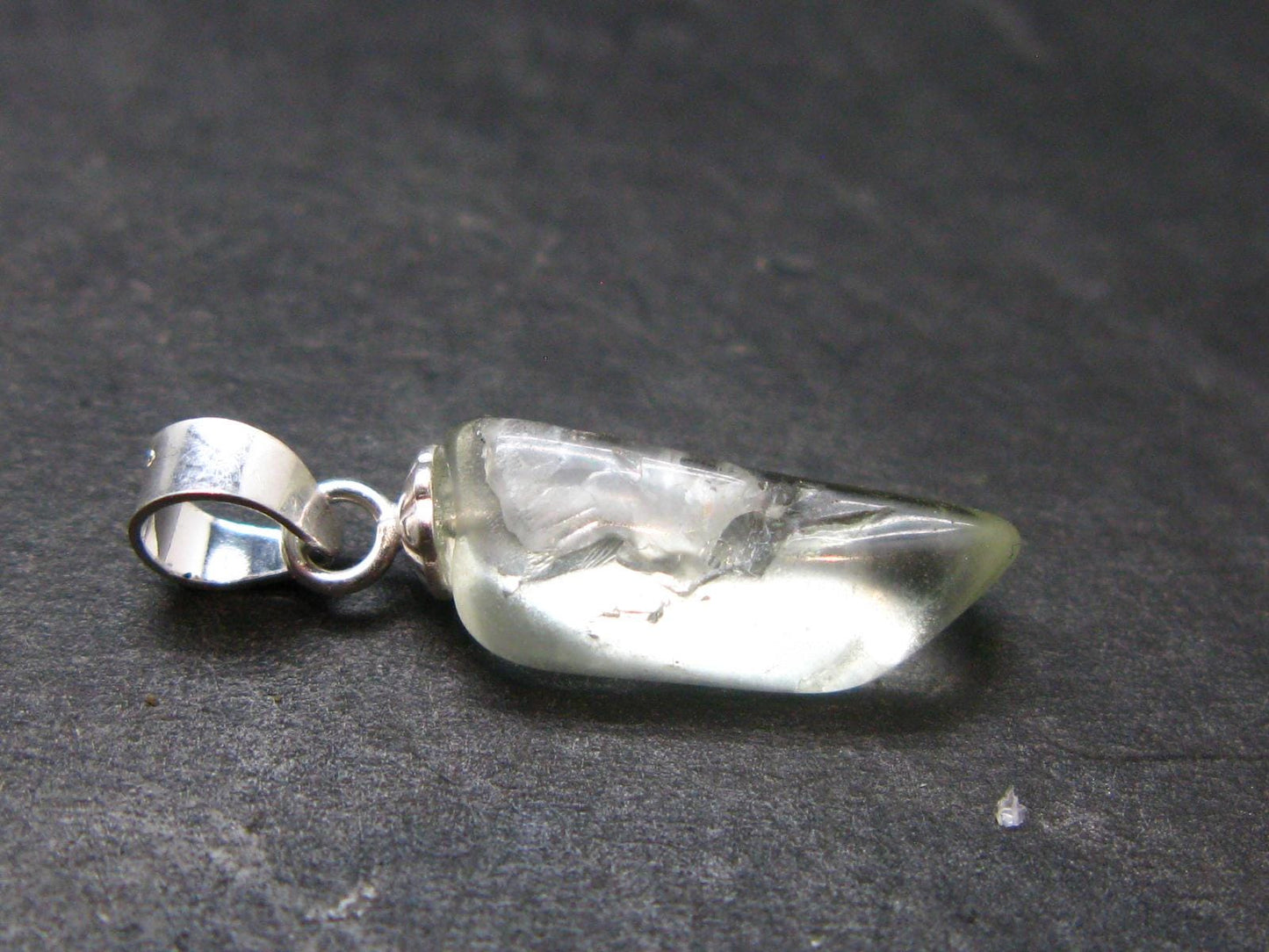 Green Herderite Tumbled Stone Silver Pendant From Pakistan - 0.8" - 0.86 Grams
