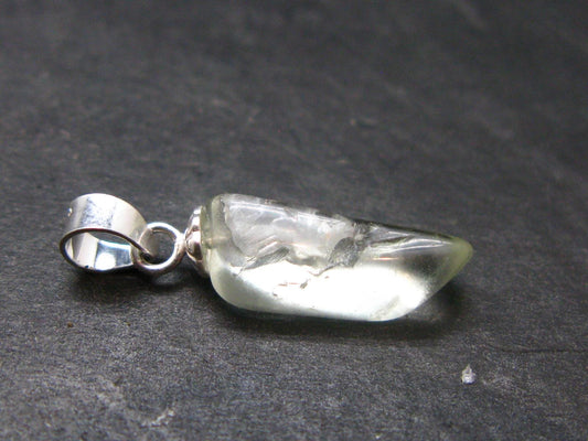 Green Herderite Tumbled Stone Silver Pendant From Pakistan - 0.8" - 0.86 Grams