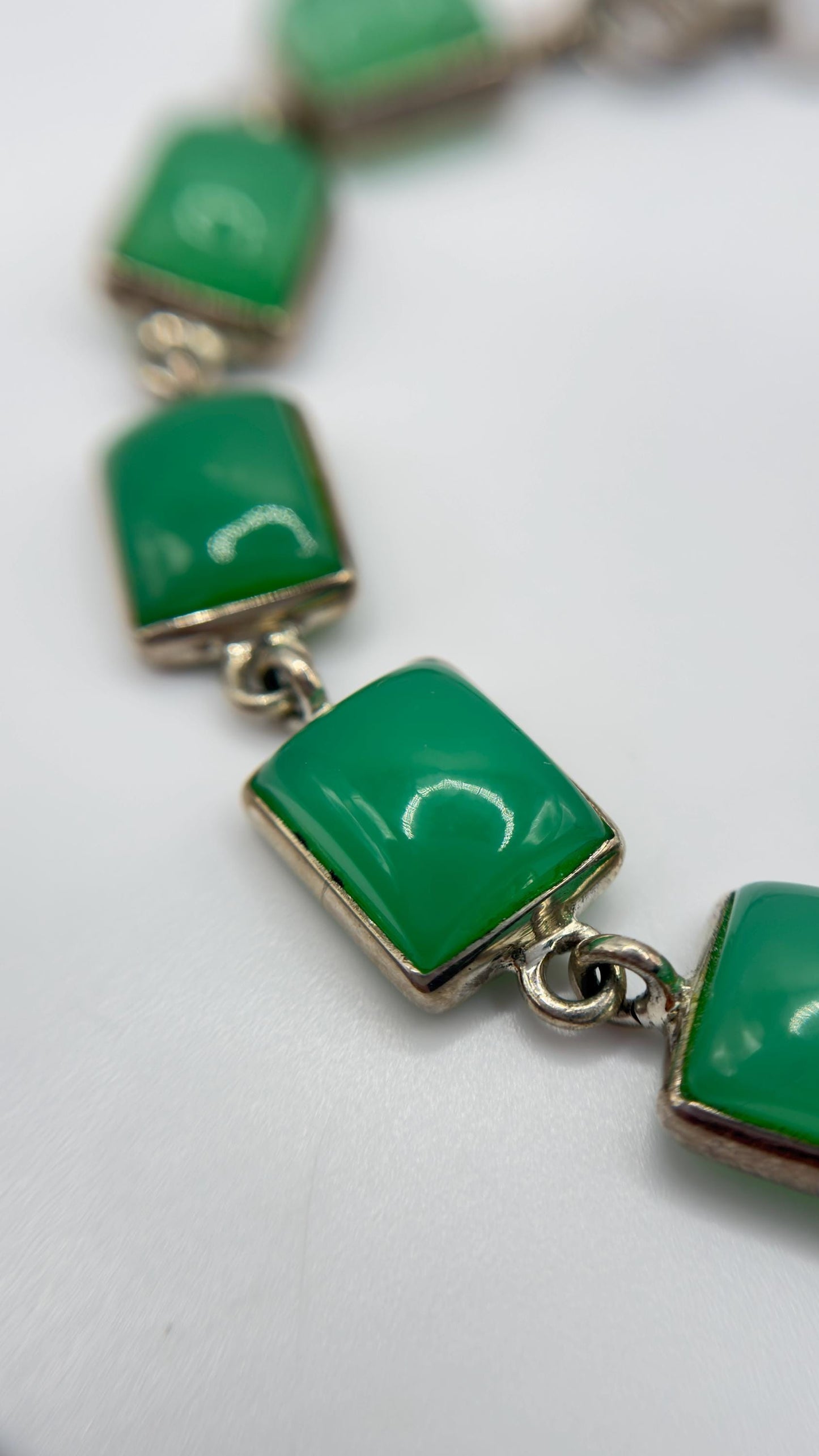 Natural Chrysoprase Link Bracelet – Green Square Gemstone Jewelry - Weight 21.11 g