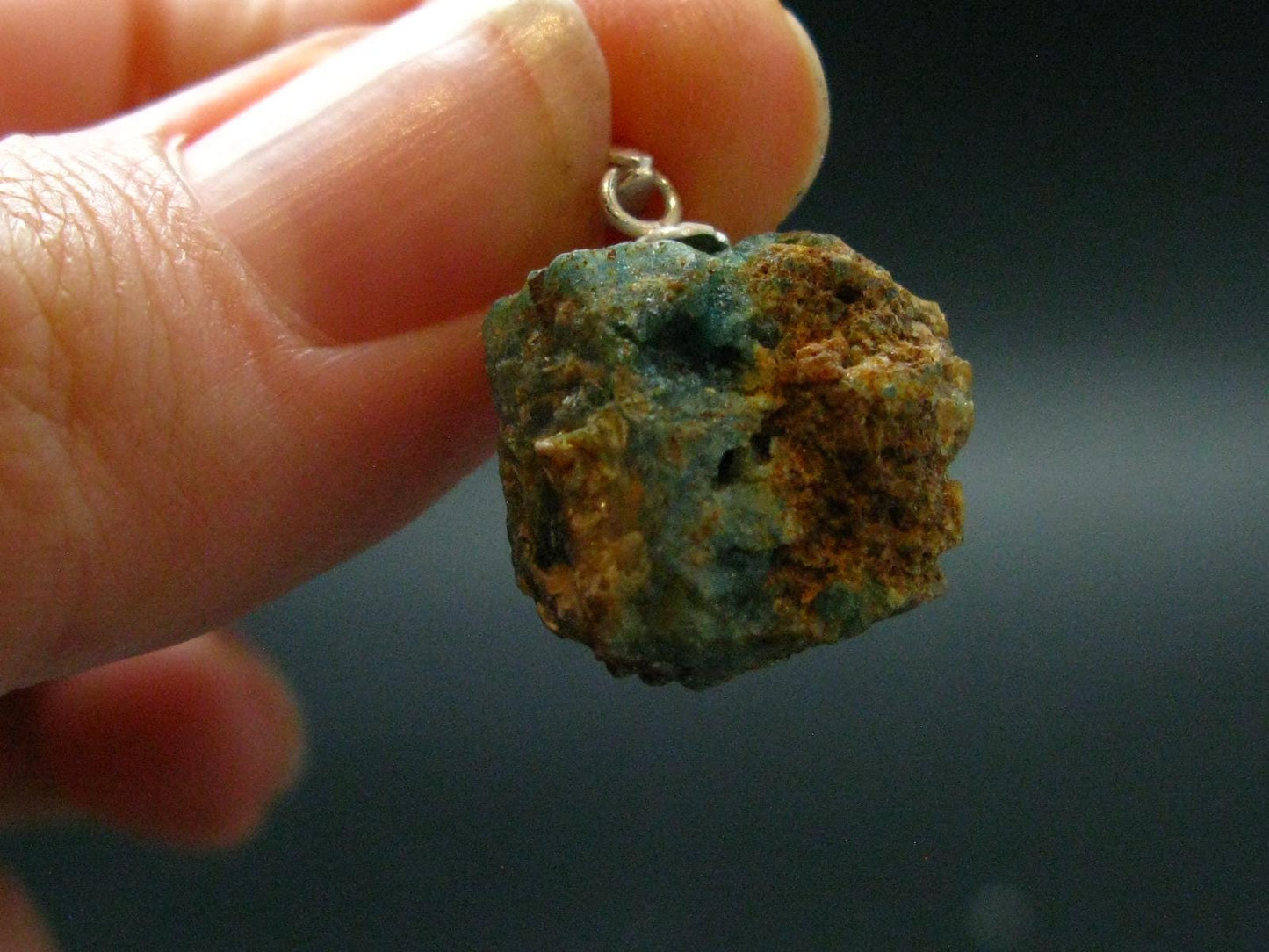 Rare Raw Blue Euclase Gem Crystal Silver Pendant from Zimbabwe - 0.9" - 2.73 Grams