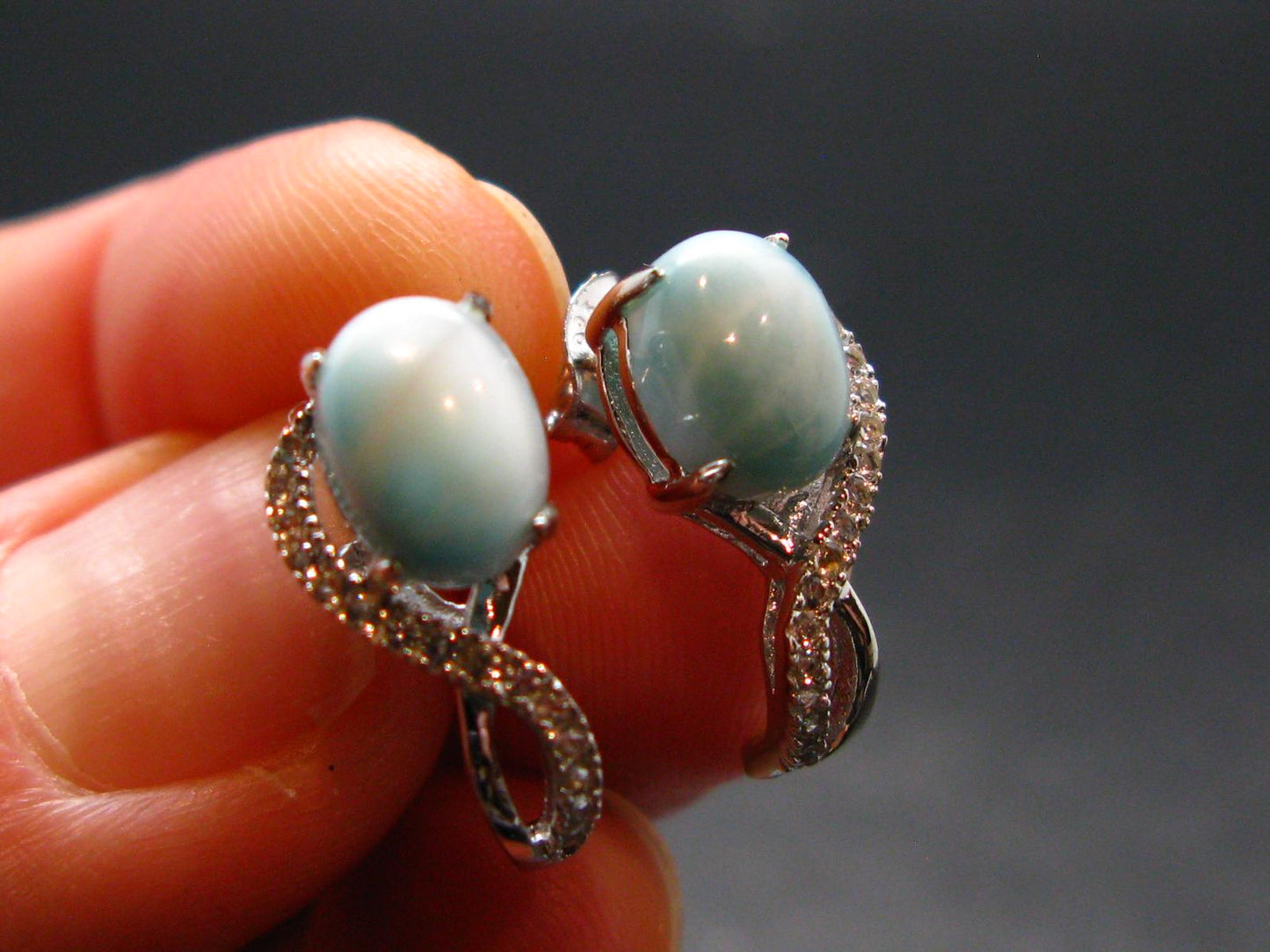 Natural Cabochon Larimar Pectolite 925 Sterling Silver Earrings from Dominican Republic - 2.77 Grams