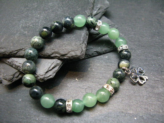 Kambaba Jasper & Green Aventurine Genuine Bracelet ~ 7 Inches ~ 8mm Round Beads