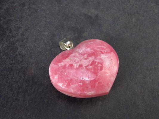 Rhodochrosite Heart Silver Pendant from Alma Colorado - 1.2" - 12.1 Grams