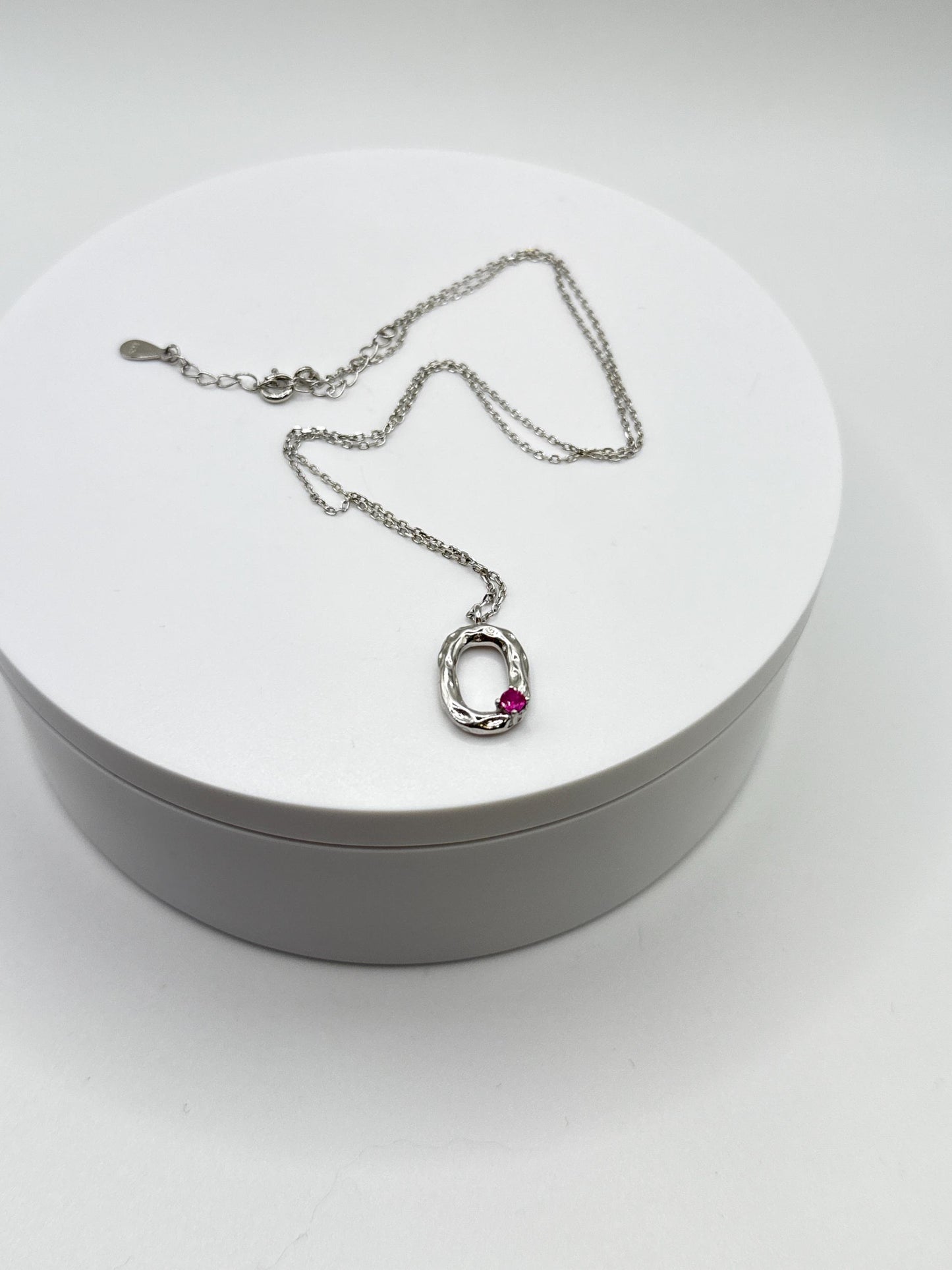 Ruby Silver Oval Necklace | Minimalist July Birthstone Pendant | Sterling Silver Chain