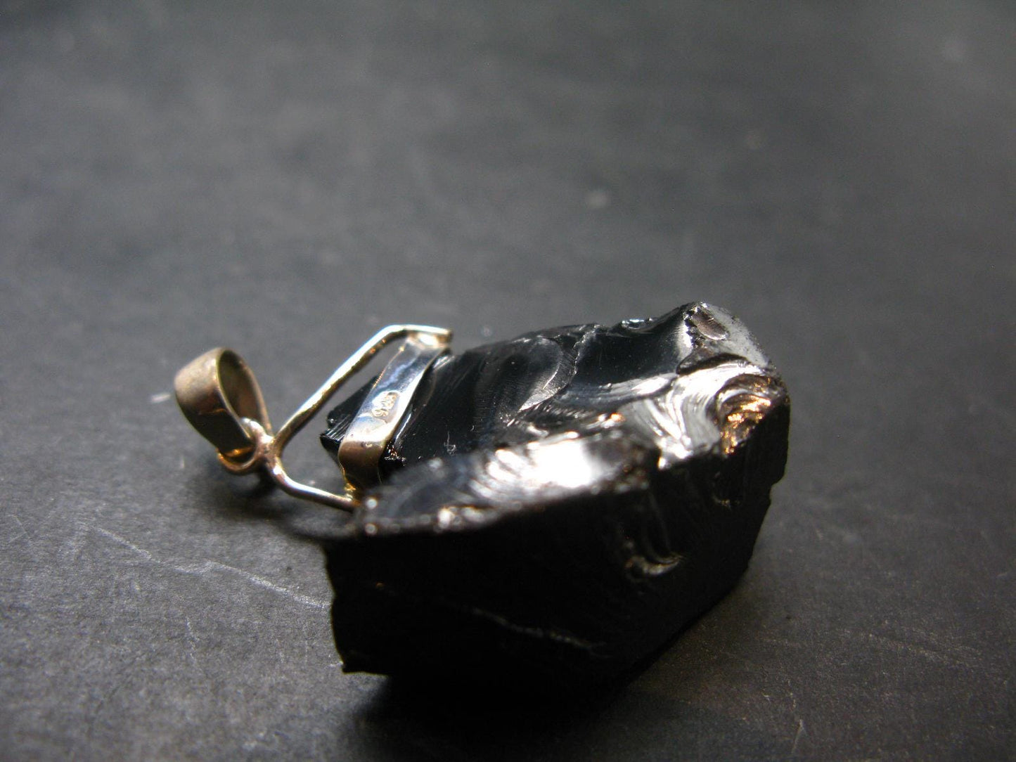 Unpolished Elite Shungite Silver Pendant from Russia - 1.6" - 7.65 Grams