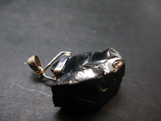 Unpolished Elite Shungite Silver Pendant from Russia - 1.6" - 7.65 Grams