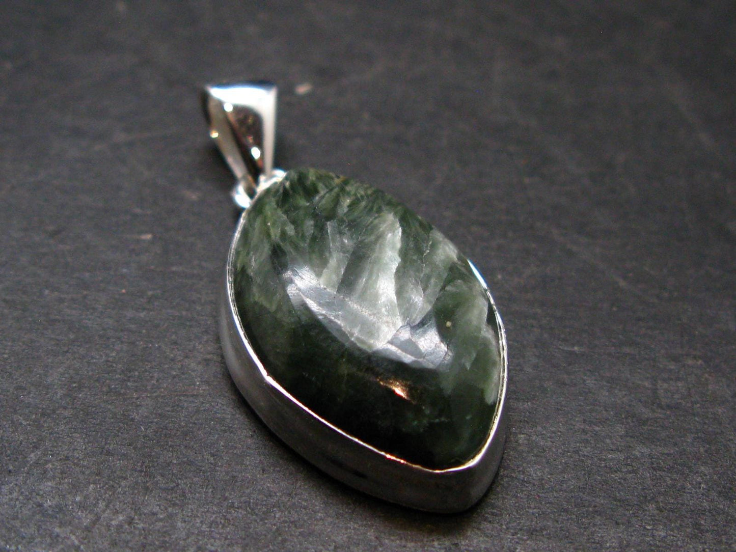 Nice Polished Seraphinite Clinochlore Stalactite Silver Plated Pendant From Russia - 1.5" - 6.11 Grams
