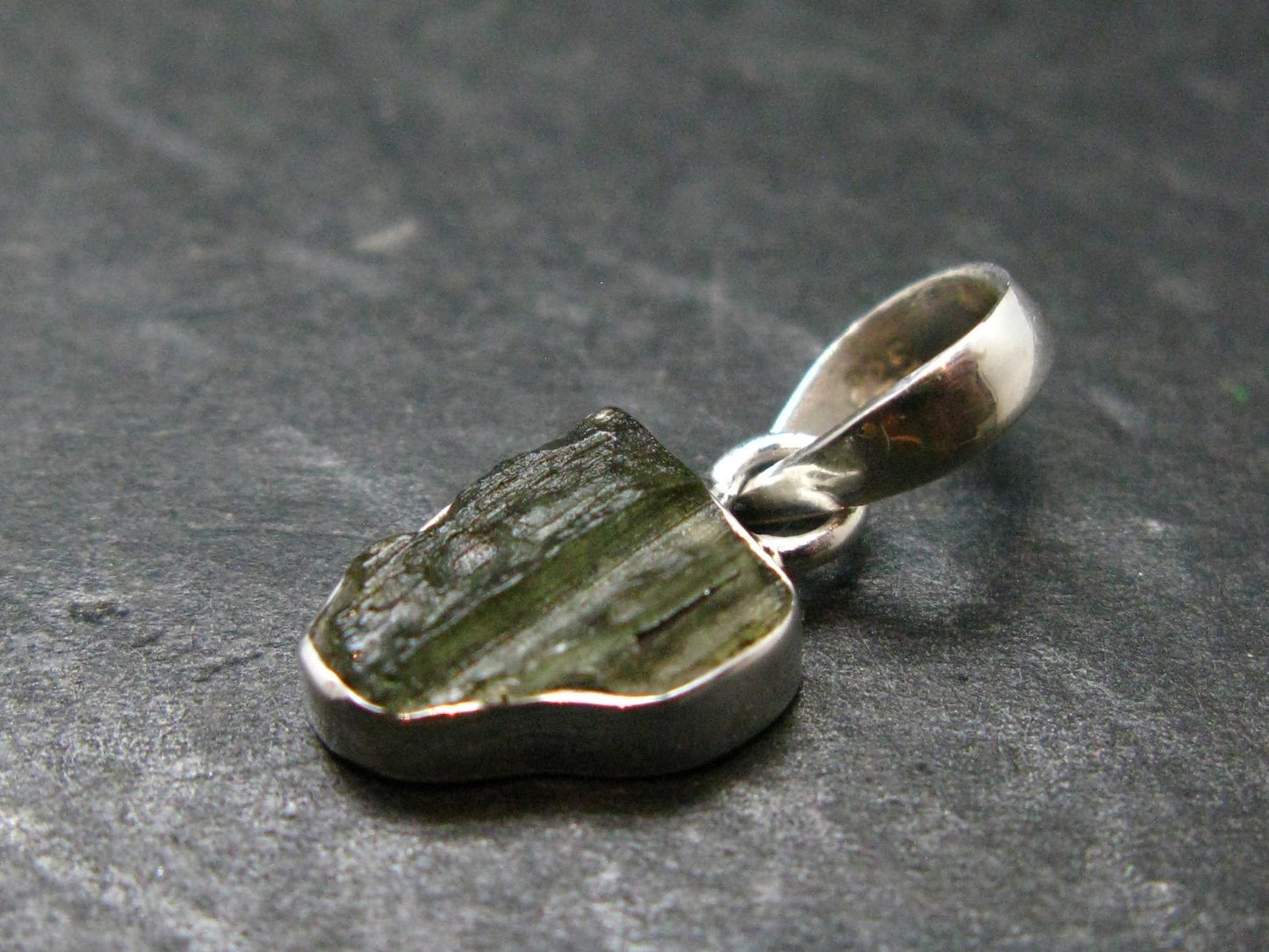 Moldavite Tektite Silver Pendant from Czech Republic - 0.8" - 1.14 Grams